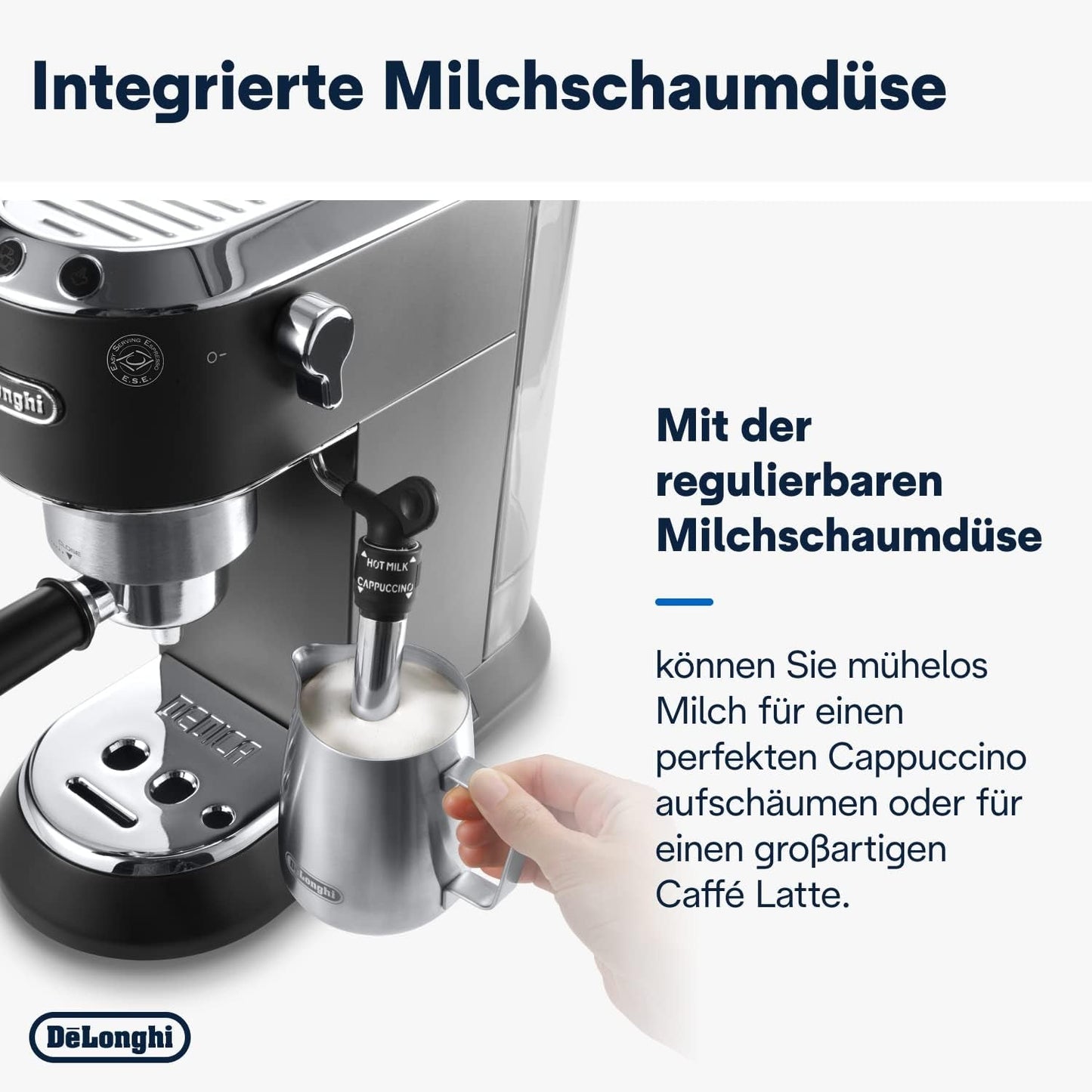 De'Longhi Dedica Style EC 685.B – Espressomaschine mit Siebträger, Espressomaschine mit professionellem Milchaufschäumer, nur 15 cm breit, für gemahlenen Kaffee oder ESE-Kapseln, 1 l Wassertank, schwarz