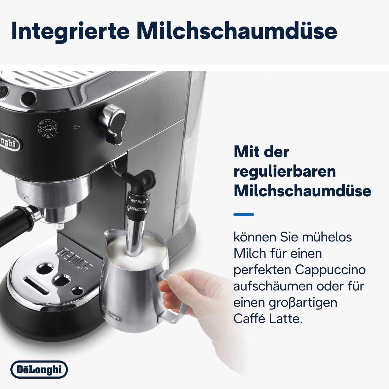 De'Longhi Dedica Style EC 685.B – Espressomaschine mit Siebträger, Espressomaschine mit professionellem Milchaufschäumer, nur 15 cm breit, für gemahlenen Kaffee oder ESE-Kapseln, 1 l Wassertank, schwarz