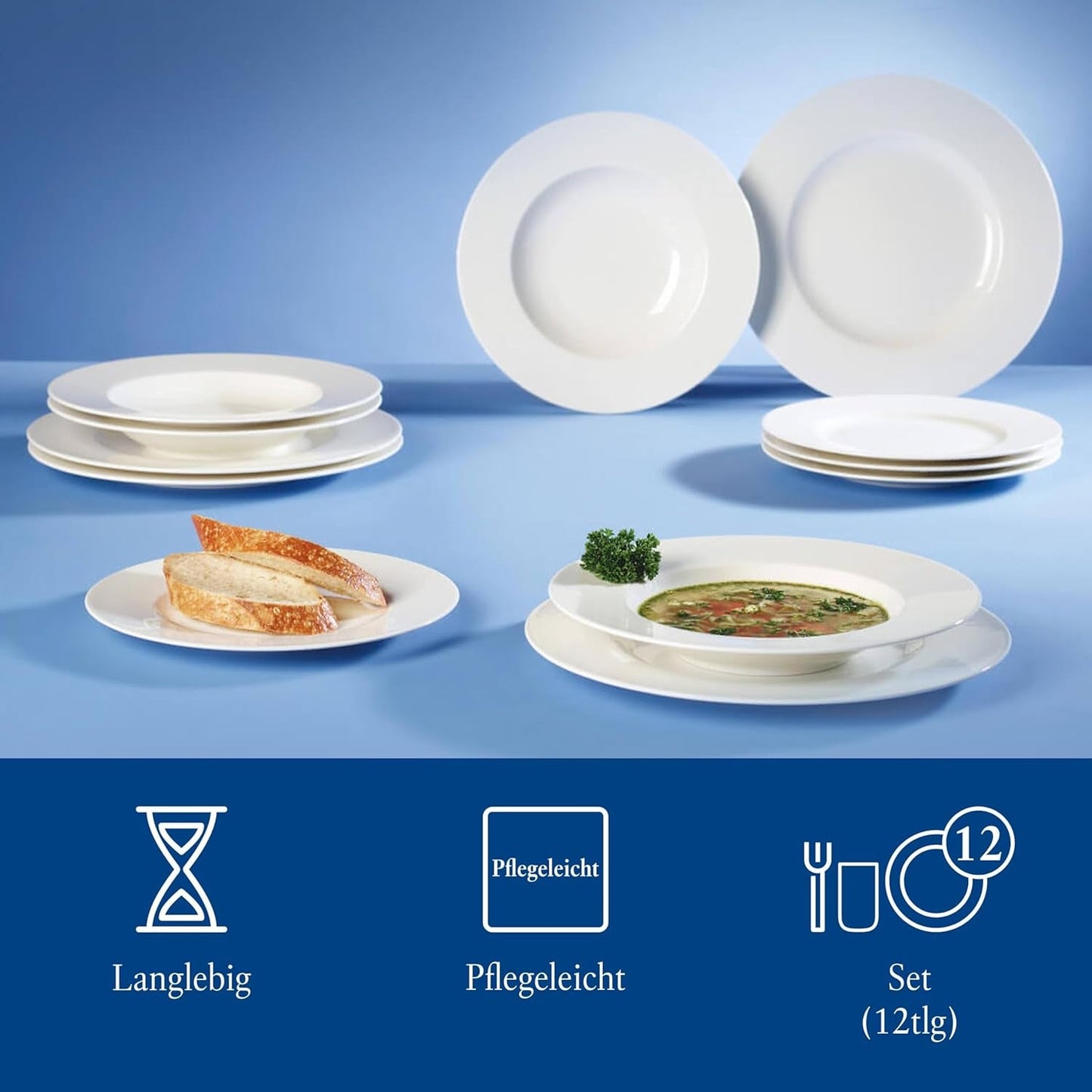 Villeroy & Boch Wonderful World 12-teiliges Geschirrset, spülmaschinen- und mikrowellengeeignet, weiß, Teller, Geschirr, Porzellan, Speiseteller, Set, modernes Geschirrset, Premium-Porzellan