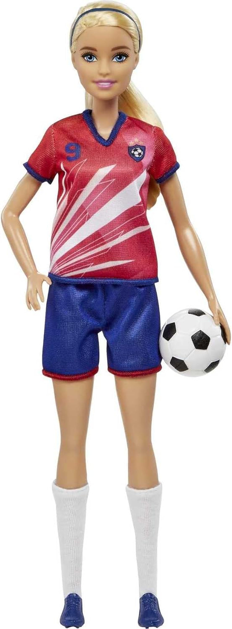 Barbie-Serie „You Can Be Anything“, Fußballspielerin, Fußballspielerin mit blonden Haaren, rotes und blaues Trikot, Ball, Zubehör, Puppe inklusive, Geschenk für Kinder ab 3 Jahren, HCN17