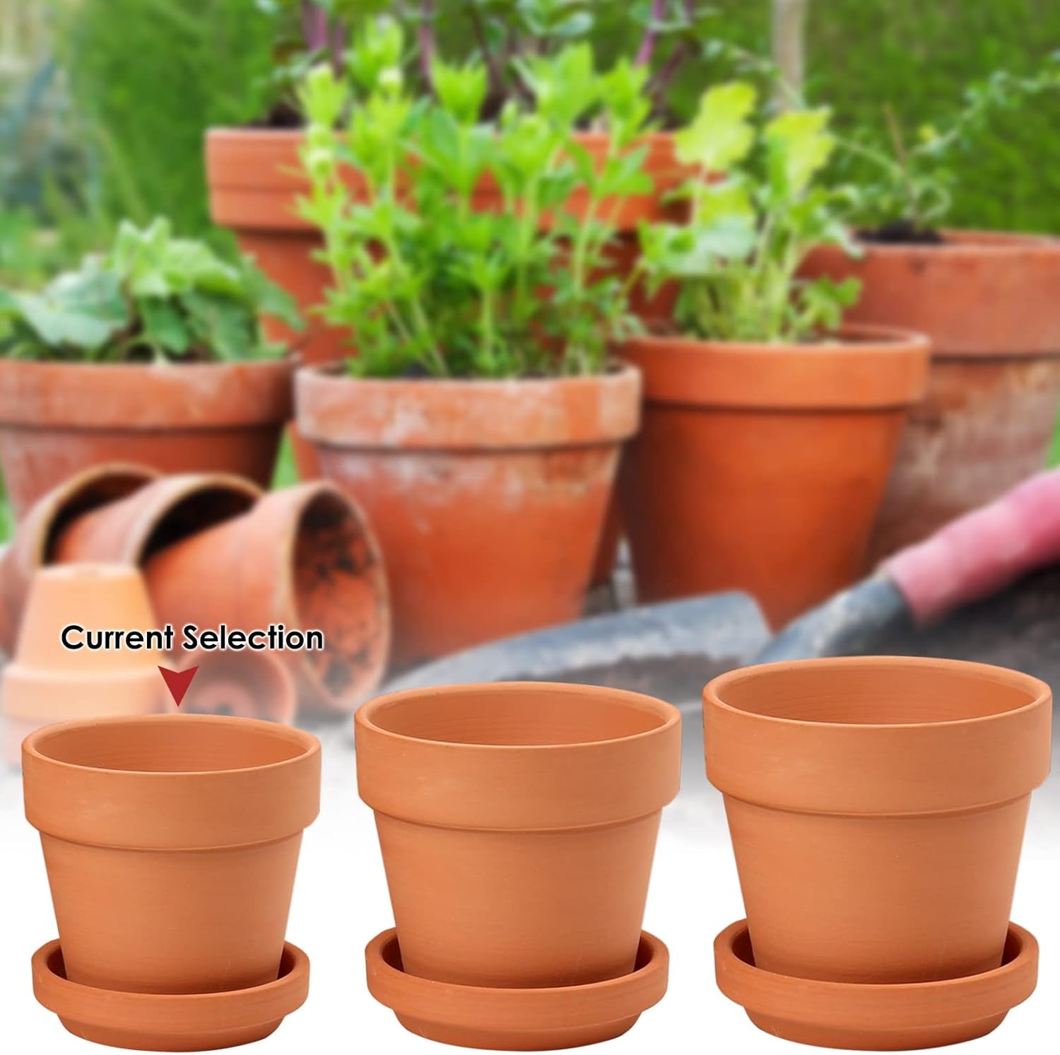 Hollyone 8-teiliges kleines Terrakotta-Pflanzgefäß-Set, 8 x 8 cm runde Tontöpfe mit Platte und Drainageloch, kleine Pflanzgefäße mit Tablett, Terrakotta-Sukkulentententöpfe für Zimmerpflanzen, Keramik-Pflanzgefäße