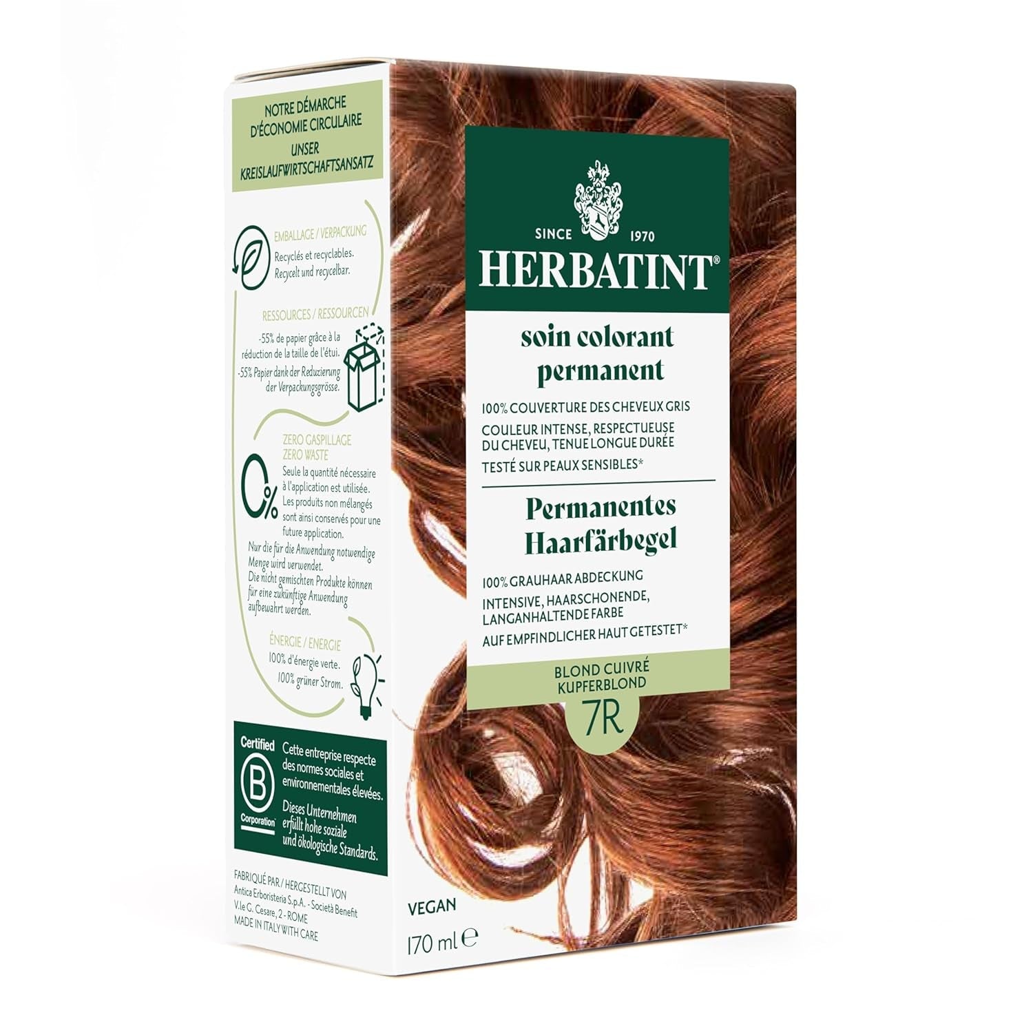 Permanentes Haarfärbegel 6N Dunkelblond – 170 ml I Ammoniakfrei, 100 % Abdeckung grauer Haare I Getestet auf empfindlicher Haut, mit 8 Pflanzenextrakten