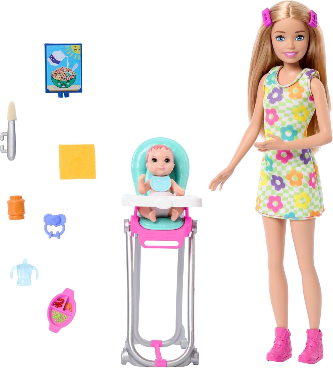 Barbie Skipper Puppe und Zubehör, Spielset, Essen, Babysitting-Set, Farbwechselspielzeug HTK35