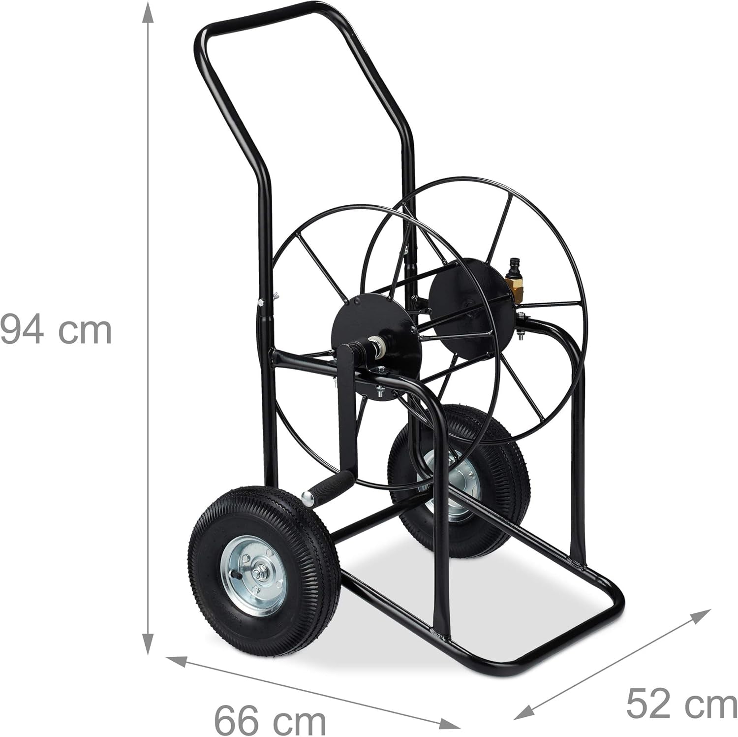 Relaxdays Schlauchwagen, mobile Schlauchtrommel, 1/2" und 3/4" Anschluss, Schlauch bis 80 m, 2 Rollen, Metall, schwarz