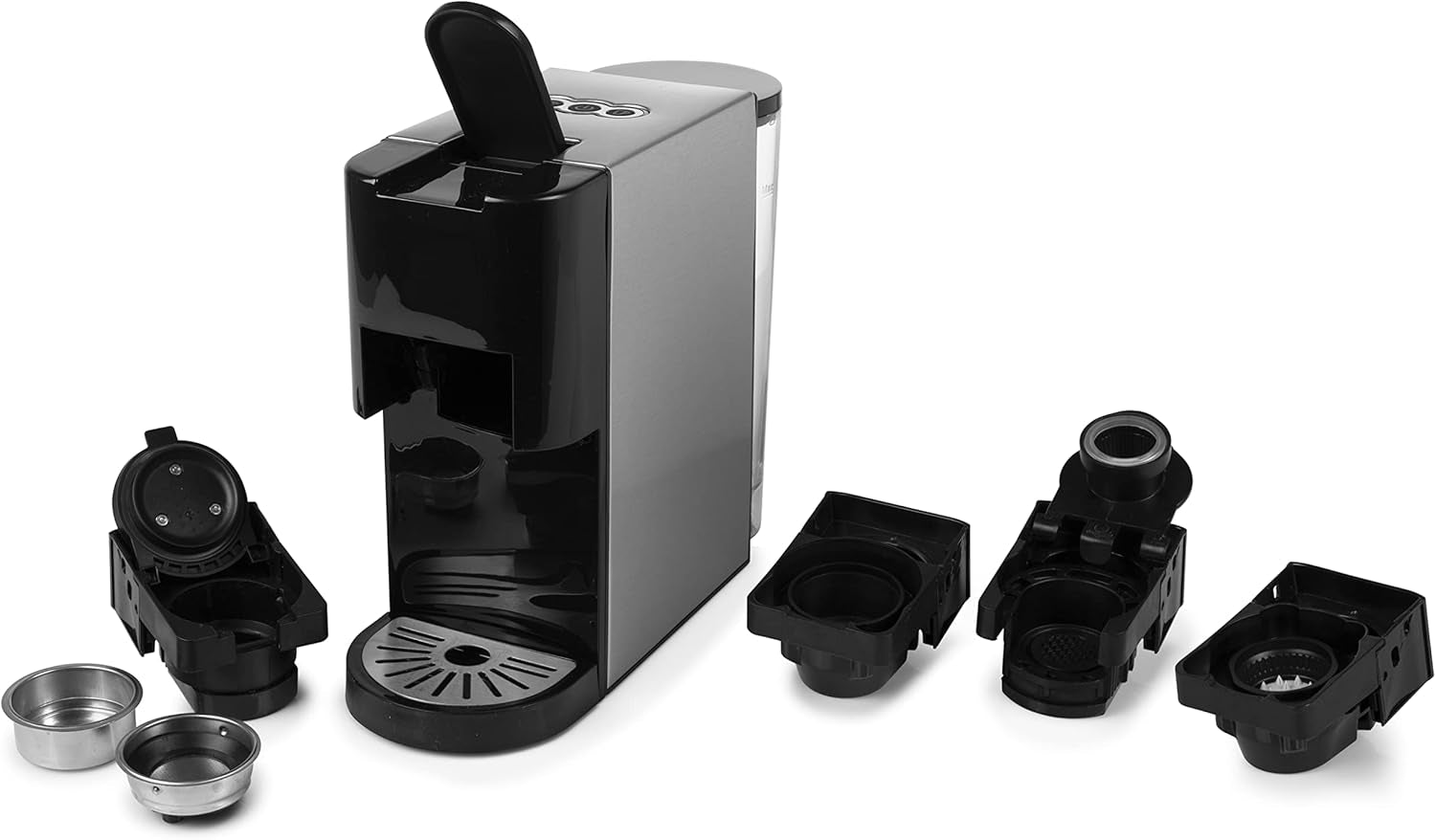 Princess 5-in-1-Multikapsel-Espressomaschine – kompatibel mit Nespresso, Dolce Gusto, Lavazza a Modo Mio und ESE Pads, 0,8 l Fassungsvermögen, 1450 W, Silber, Schwarz