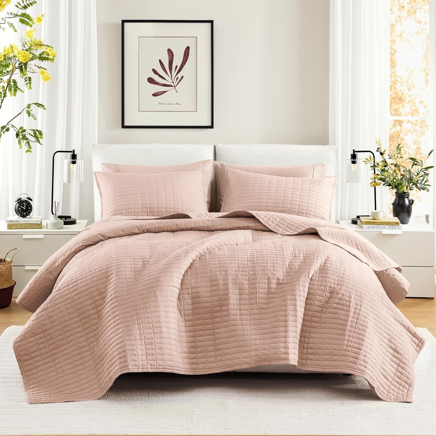 Comfort Spaces Kienna Steppdecken-Set, luxuriöse, doppelt genähte Sommerdecke, leicht, weich, ganzjährige Bettwäsche, passender Kissenbezug, weiß, Decke für Kingsize-Betten (264,2 x 228,6 cm), Naty Shop Bettdecken und Steppdecken, rot, Full/Queen (90 x 90 Zoll)
