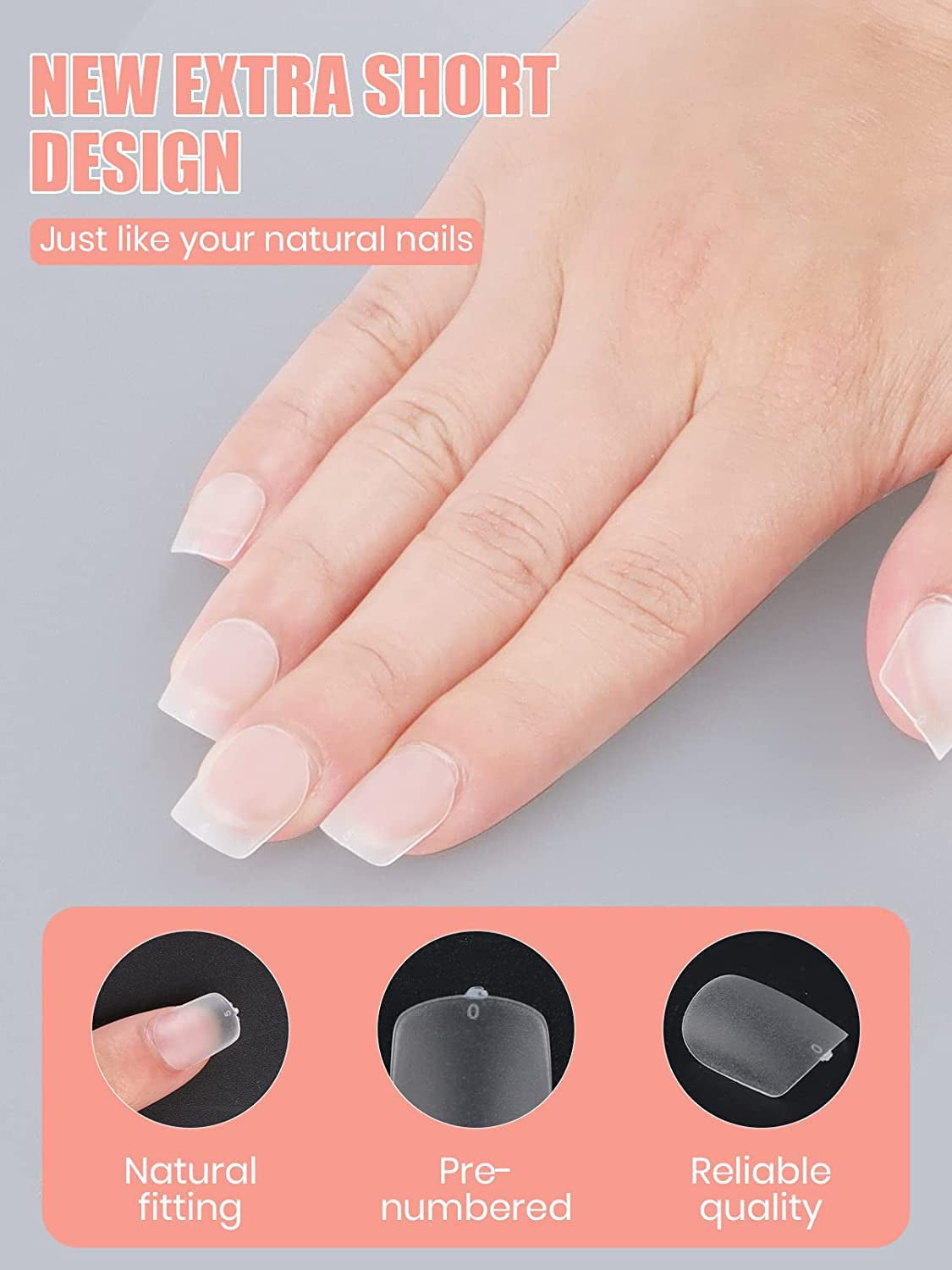 EBANKU 420 Stück kurze quadratische Nagelspitzen, vollflächige matte Spitzen, weiche Gel-Spitzen, klare vorpolierte Gel-Nagelspitzen, künstliche Nagelverlängerungsspitzen, 15 Größen (kurzes Quadrat)