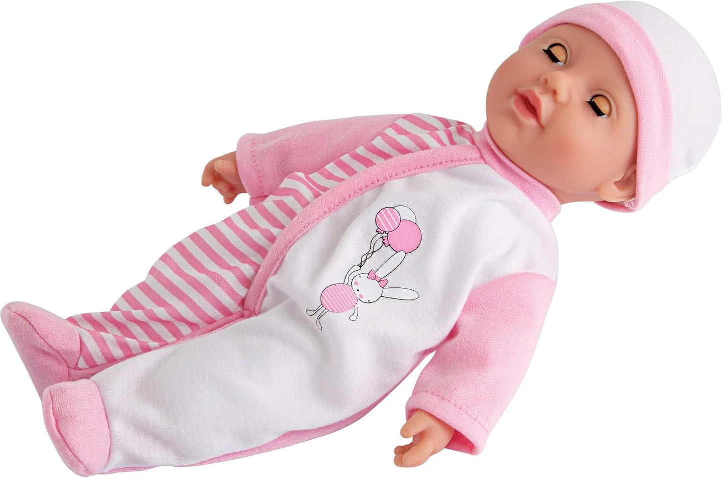 Simba 105140020 – My Love Baby Talk Puppe mit weichem Körper und Schlafaugen in süßem Kleid, macht 24 Babygeräusche, 30 cm große Babypuppe ab 2 Jahren, weiß, rosa, Naty Shop Dolls