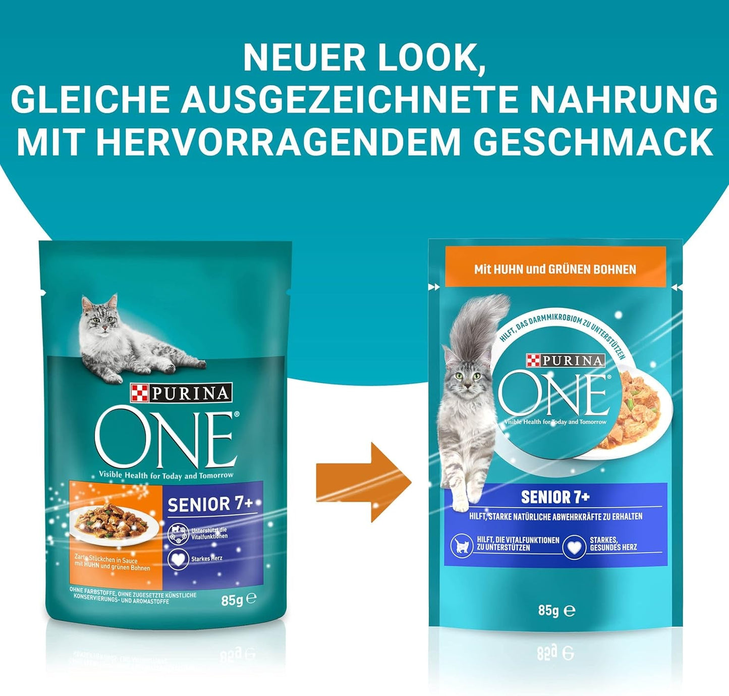 PURINA ONE Senior 7+ Nassfutter für Katzen, zarte Stücke in Hühnersauce, 26er Pack (26 x 85g)