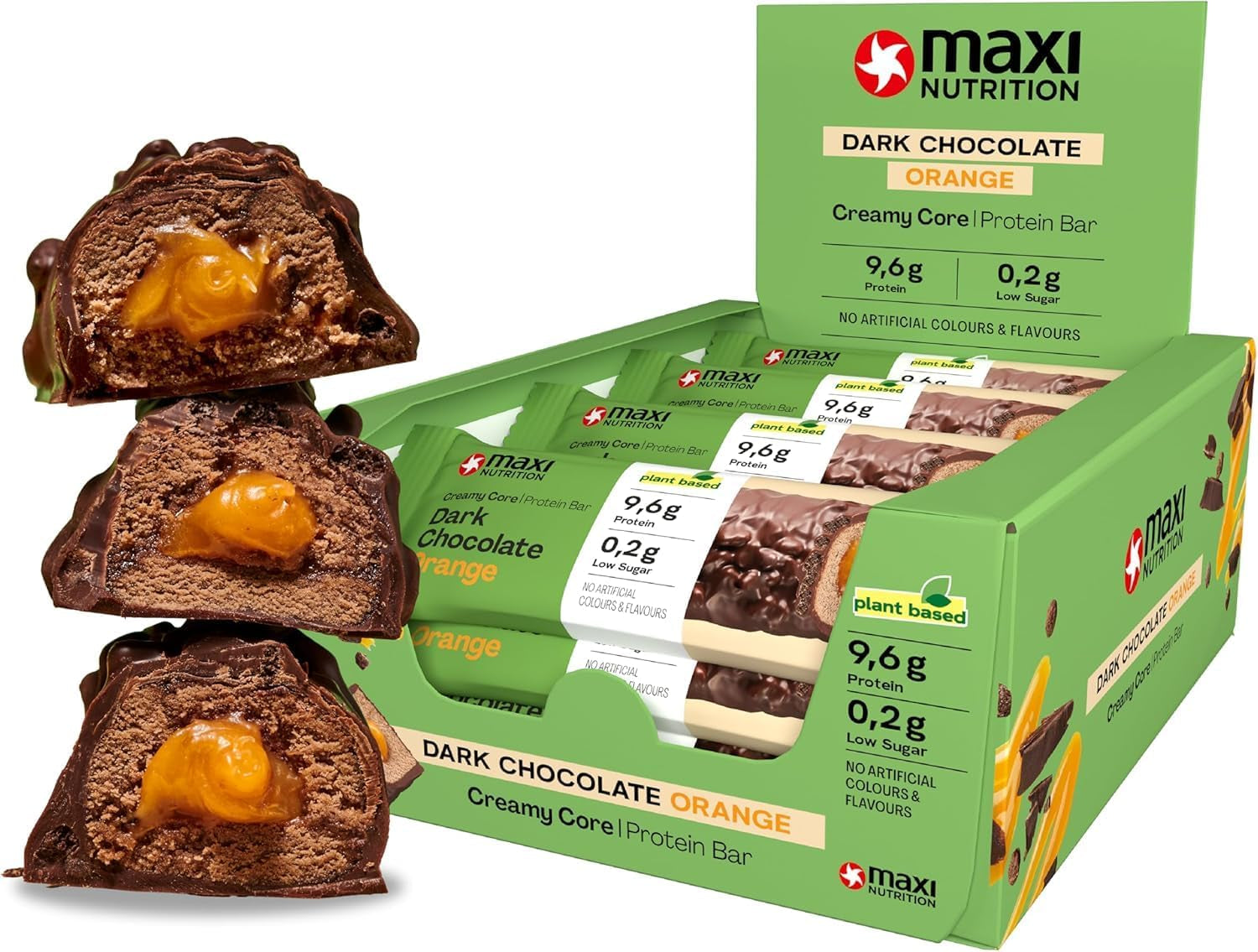 MaxiNutrition Cremiger veganer Proteinriegel mit Schokolade, Erdnüssen und Karamell 12x45g – veganer Proteinriegel, 18% Protein, 8,3g pro Riegel, geringer Zuckergehalt (0,9g), kein zugesetzter Zucker, keine künstlichen Aromen