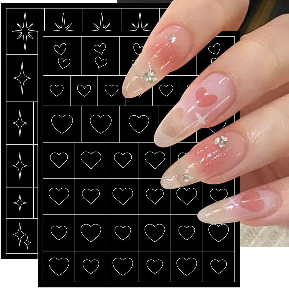 6 Blatt Airbrush-Schablone, Nagelaufkleber, Schmetterling, Flamme, Sterne, Herz, Sterne, Nagelaufkleber, Druckschablone, Werkzeug, Nagelkunst, selbstklebende Aufkleber für Frauen, Nagelkunst-Designaufkleber