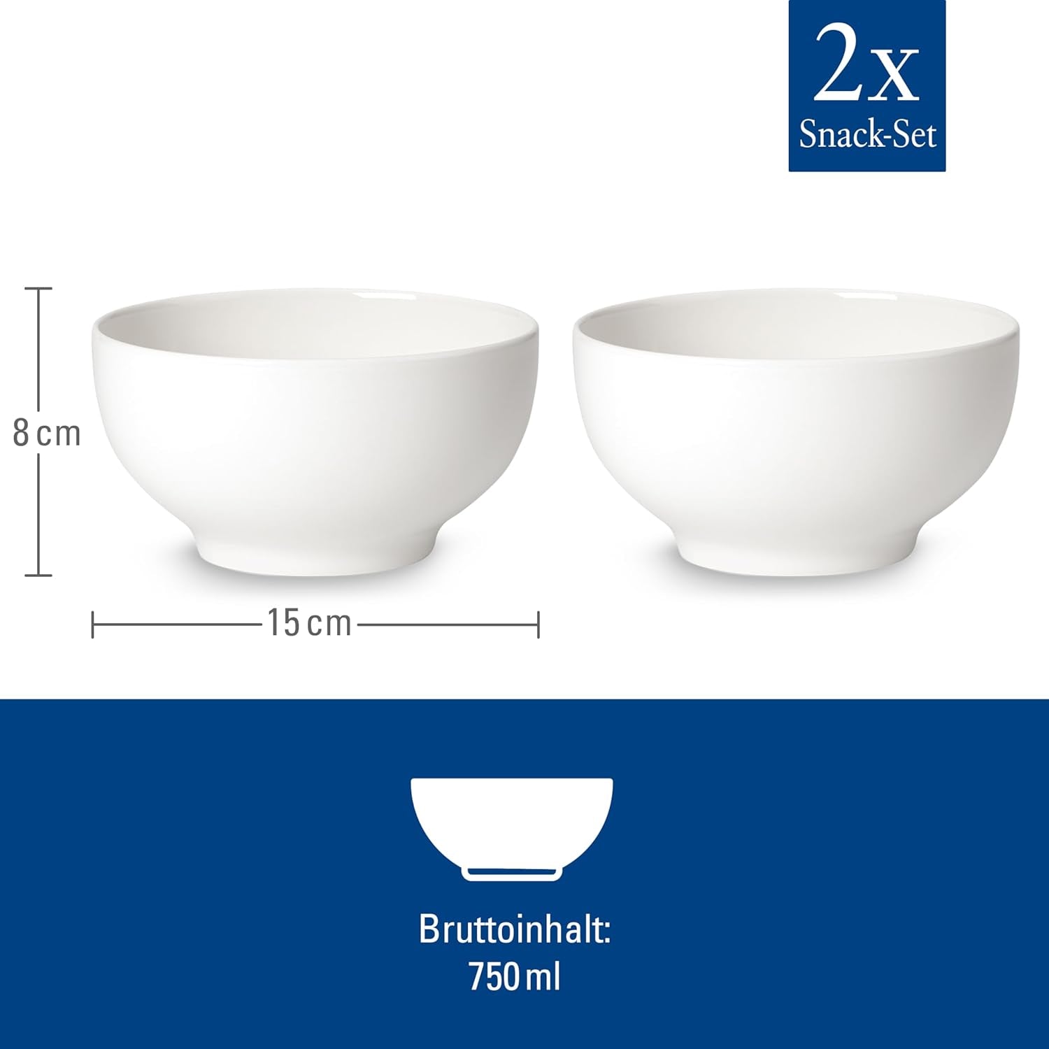 Villeroy & Boch For Me Müslischale 2er-Set, weiß, spülmaschinenfest, mikrowellengeeignet, kleine Schalen für 2, Schüsseln, Müslischalen, Snacks oder Saucen, Teller, Premium-Porzellan