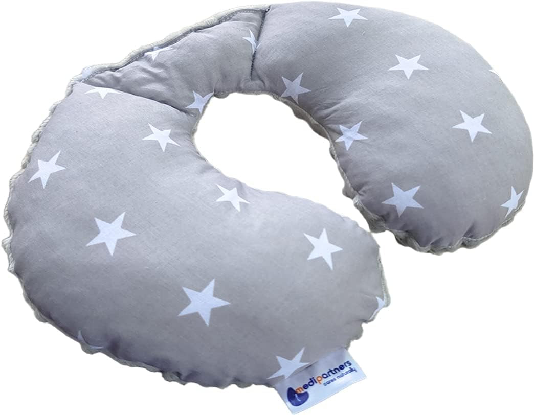 Medi Partners Baby-Nackenkissen Nackenstütze 100 % Baumwolle / Minky Baby-Nackenkissen für Auto, Kinderwagen, Reisen, Reisen, Schlafen, Nackenkissen, Schlummerrolle (REH mit grauem Minky) Zervikale orthopädische Kissen Naty Shop Sterne mit grauem Minky