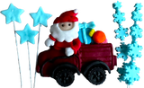 Set mit 6 essbaren Dekorationen aus Zuckerpaste, Weihnachten, Weihnachtsmannauto, Sternen und Schneeflocken. Dekorationen aus Zuckerpaste Naty Shop