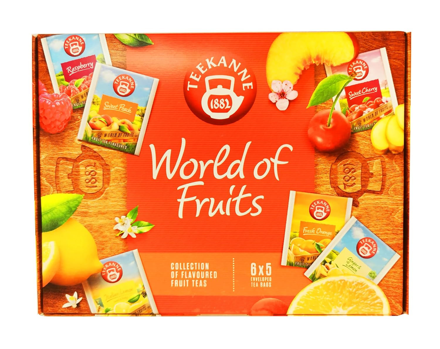 Teekanne World of Fruits (NEUE EDITION) - Box mit Auswahl an Früchtetees - 6 Geschmacksrichtungen * 5 Teebeutel