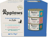 Applaws 100 % natürliches Nassfutter für ausgewachsene Katzen, verschiedene Fischsorten in Soße, Mehrfachpackung, 12 Boxen x 70 g
