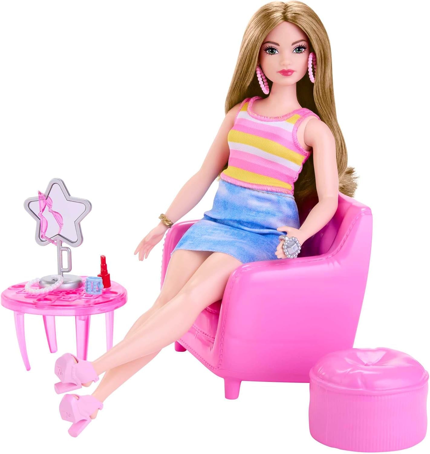 Barbie-Modepuppe und Kleiderschrank-Set mit Kleidung, Accessoires und Salonmöbeln, langanhaltender Friseurspaß für Kinder ab 3 Jahren, HPL78