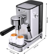WMF Lumero Espressomaschine, Siebträger, 1400 Watt, Siebträger, 3 Einsätze, für 1-2 Espressotassen, auch für Kapseln, 15 bar, Tassenhalter, Milchaufschäumer, Edelstahl matt