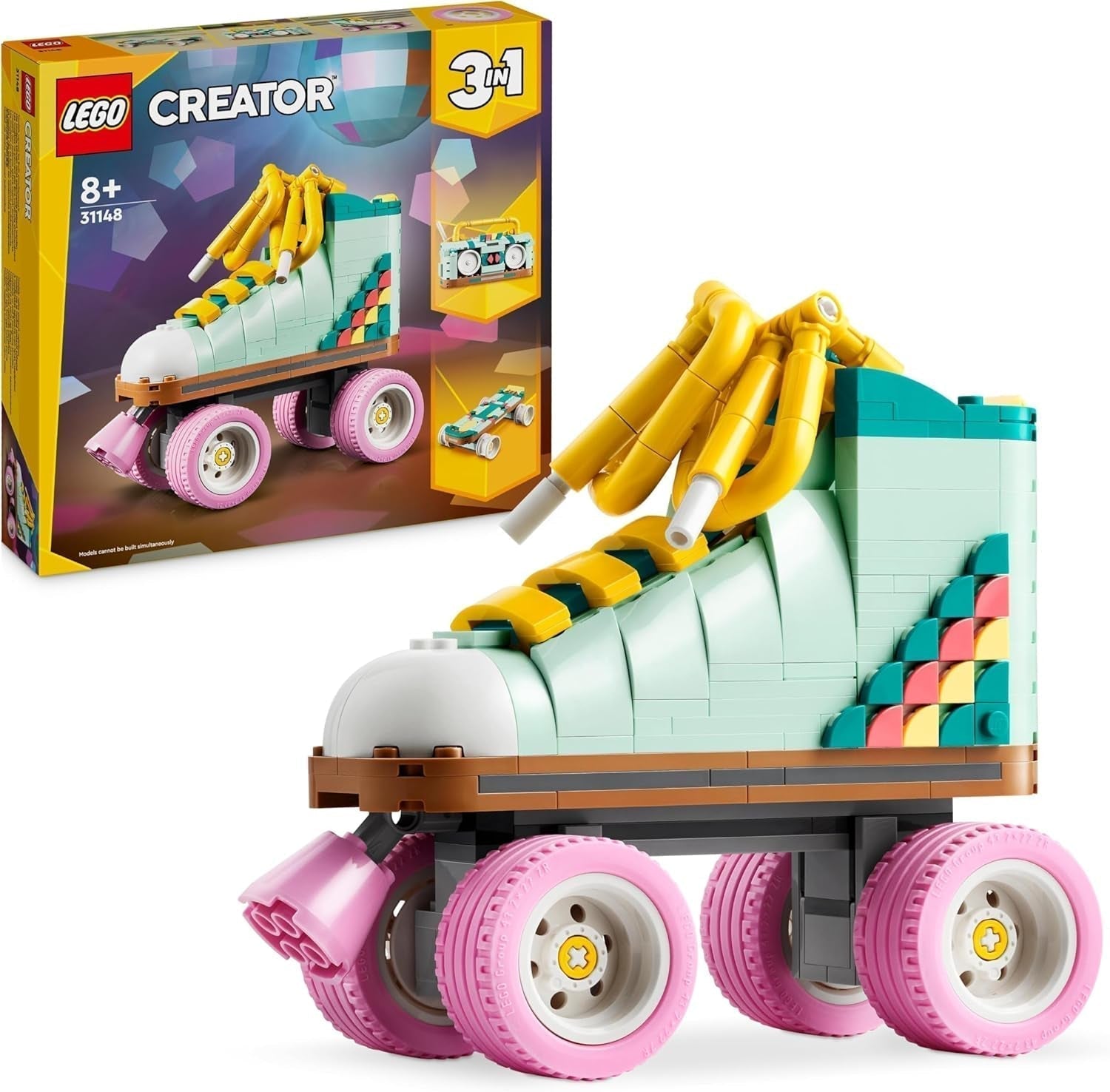 LEGO Creator 3-in-1-Rollschuhspielzeug für Mädchen und Jungen mit Mini-Skateboard und Boombox, Retro-Schlafzimmerdekoration, Geburtstagsgeschenk für 8-jährige Kinder 31148 Bausets Besuchen Sie den LEGO-Store Single