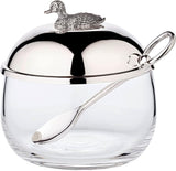 EDZARD Entenmarmeladenglas (Ø 10 cm) aus Silber und Glas - Box und Löffel - Schüssel, Zuckerbehälter, Käse - Marmeladenglas mit Deckel, Aufbewahrung mit Deckel, Geschenkbox mit Verschluss