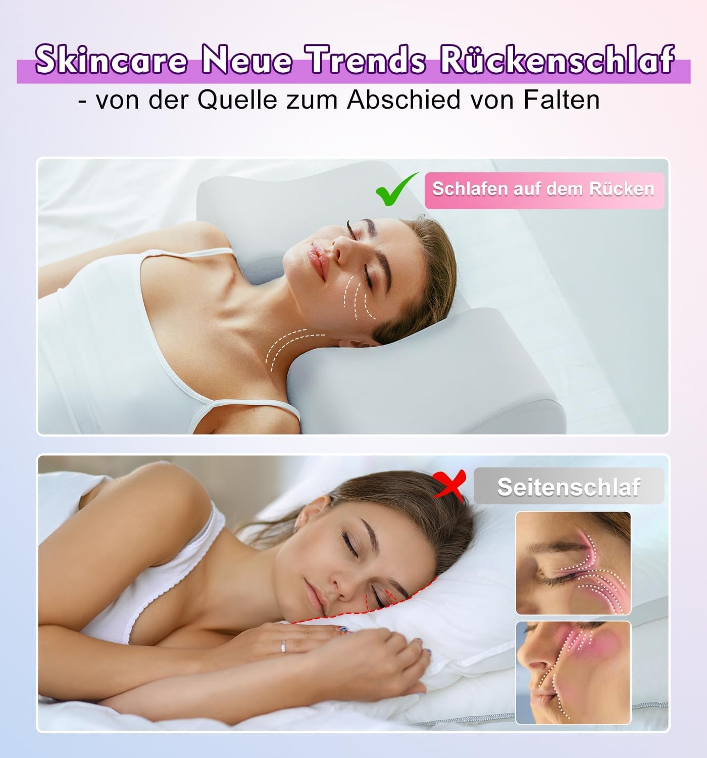 Hydomi Anti-Falten-Kissen, 2-in-1 Anti-Aging-Schönheitskissen, orthopädisches Nackenstützkissen, Nacken- und Schulterschmerzen, Memory-Schaum-Kissen, um Ihren Kopf gerade zu halten, orthopädische Nackenkissen, Naty Shop