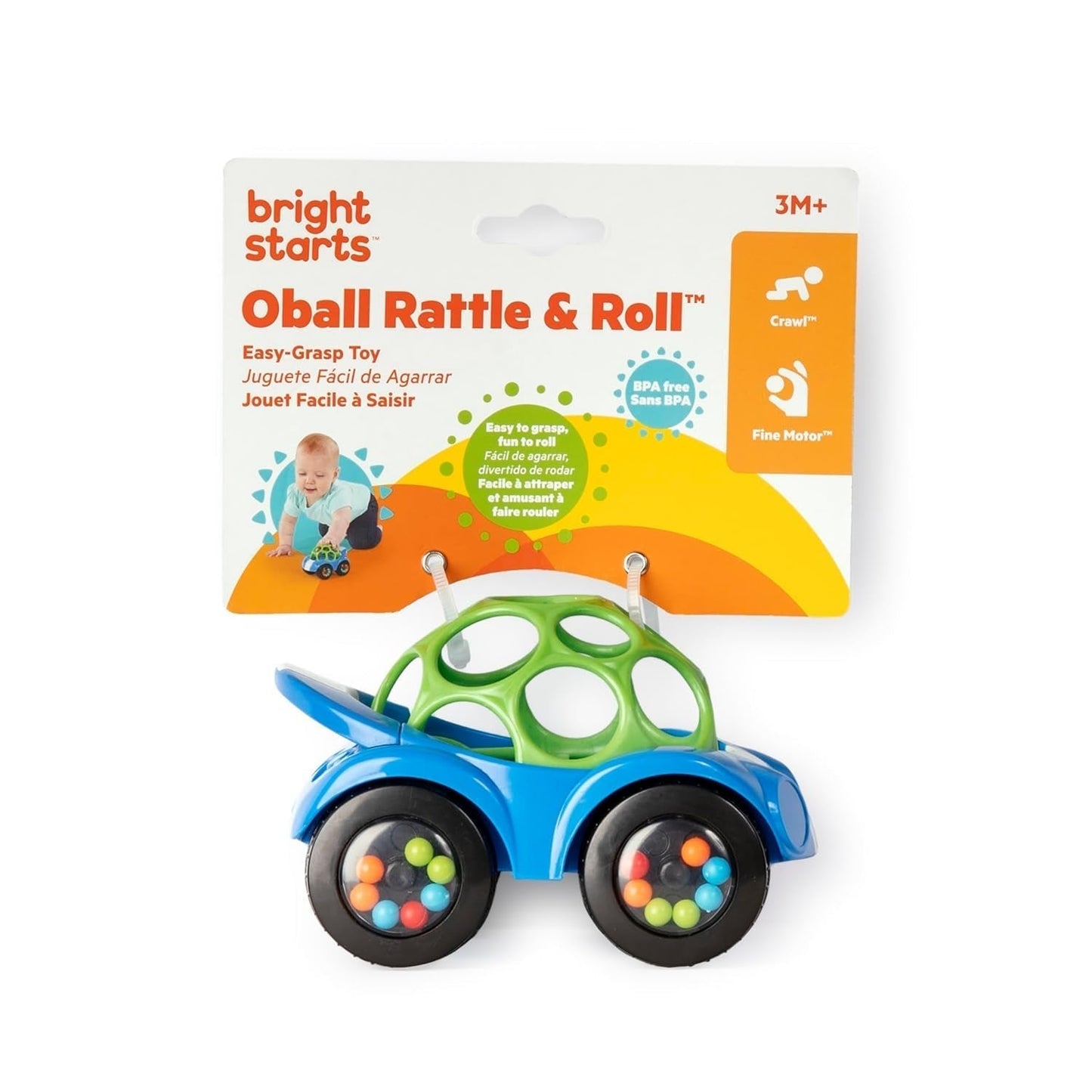 Bright Starts, Oball, Rasselspielzeugauto, grün-blaues Babyspielzeug Naty Shop