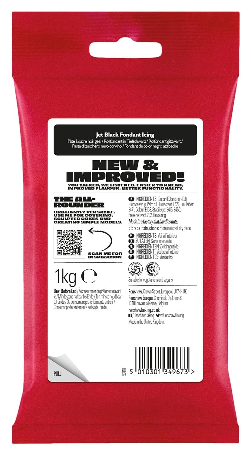 Schwarzer Fondant 1 kg – fertig zum Ausrollen, perfekt zum Bedecken und Dekorieren von Kuchen, Cupcakes und Keksen – schwarz – 1 kg Zuckerpaste Naty Shop