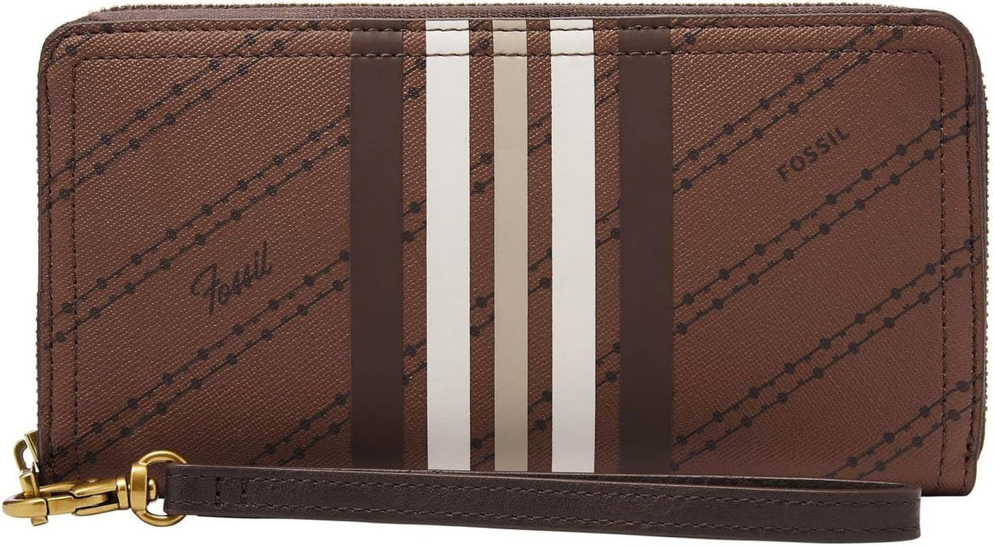 Fossil Watch Logan RFID Zip Around Clutch Wallet 19,7 cm L x 1,9 cm B x 10,2 cm H Taschen Damen Naty Shop Braun und Streifen 19,69 x 10,16 x 10,16 cm