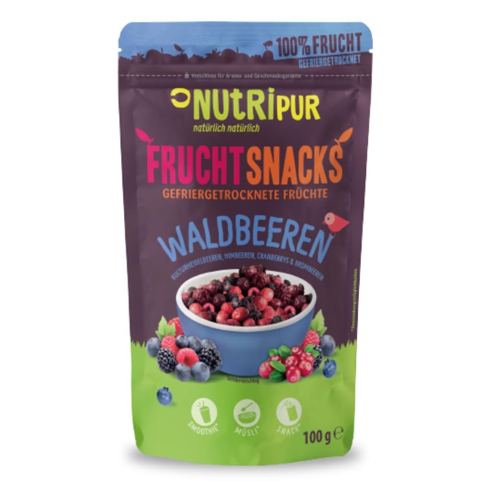 Gefriergetrocknete Beeren: 100 g gefriergetrocknete Brombeeren, Blaubeeren, Preiselbeeren, Himbeeren, ungesüßt – Trockenfrüchte, gefriergetrocknete Früchte, Beeren von NutriPur Dehydrierte Produkte Naty Shop Standardtitel