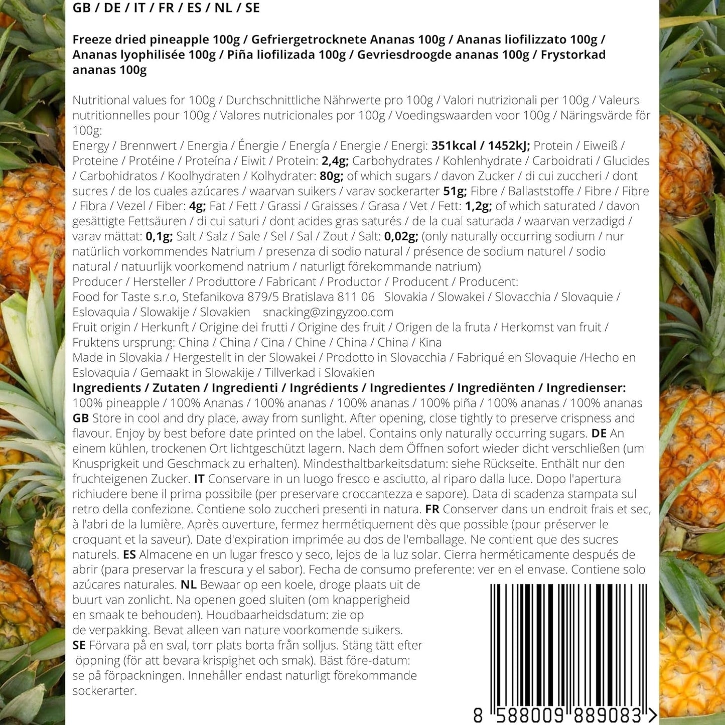 Gefriergetrocknete Früchte | Ananas 100 % reine gefriergetrocknete Frucht gefriergetrocknete Ananas | Gefriergetrocknete Früchte ohne Zuckerzusatz | Knusprige gefriergetrocknete Ananas - aromatisch - lecker ZingyZoo Dehydrierte Produkte Naty Shop