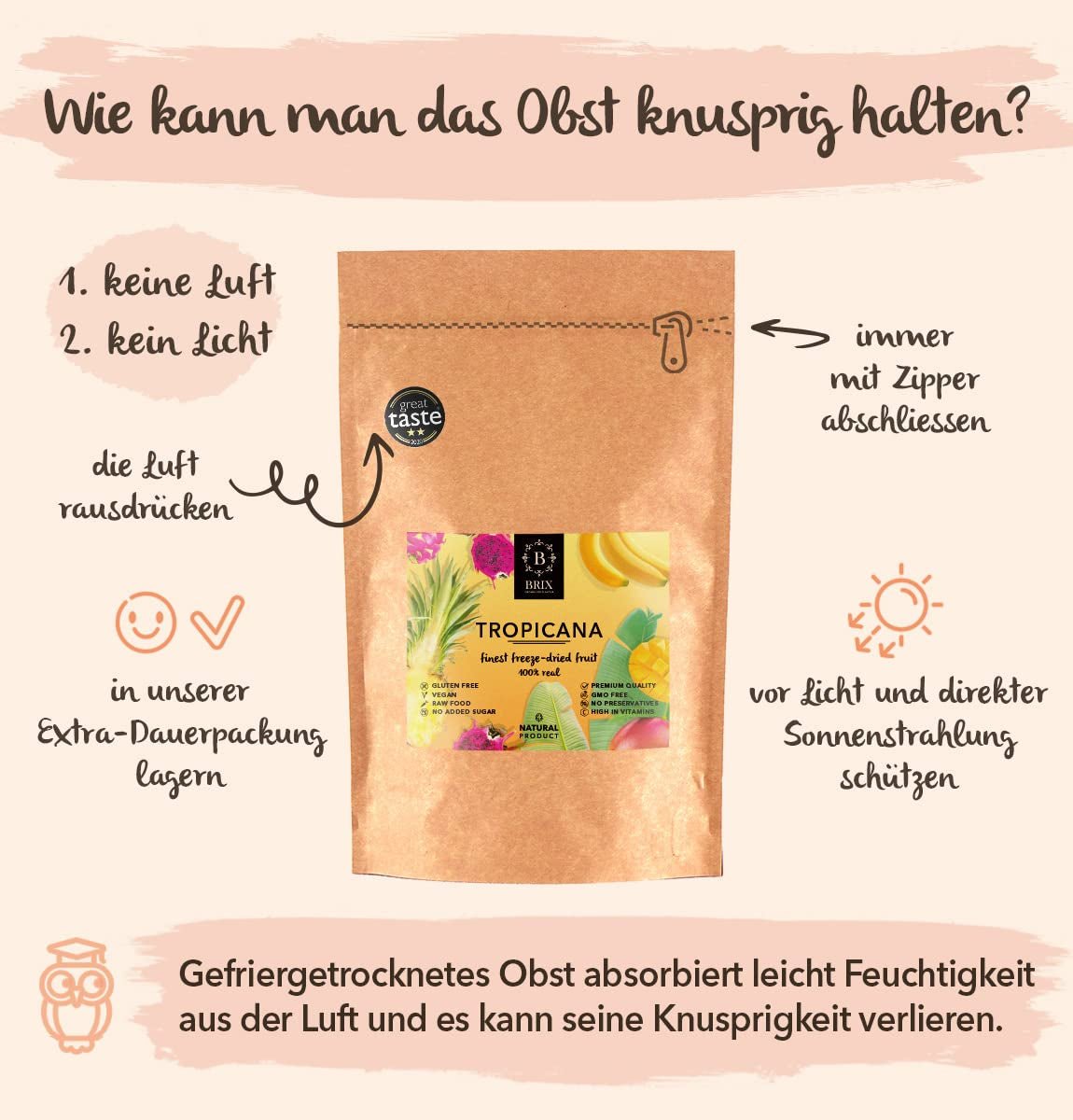 Gefriergetrocknete Früchte BRIX | Natürliche, trockene Mischung aus tropischen Früchten 80 g | Great Taste Award für Trockenfrüchte | GVO-frei, glutenfrei, vegan, Vitamine bleiben erhalten. Dehydrierte Produkte von Naty Shop