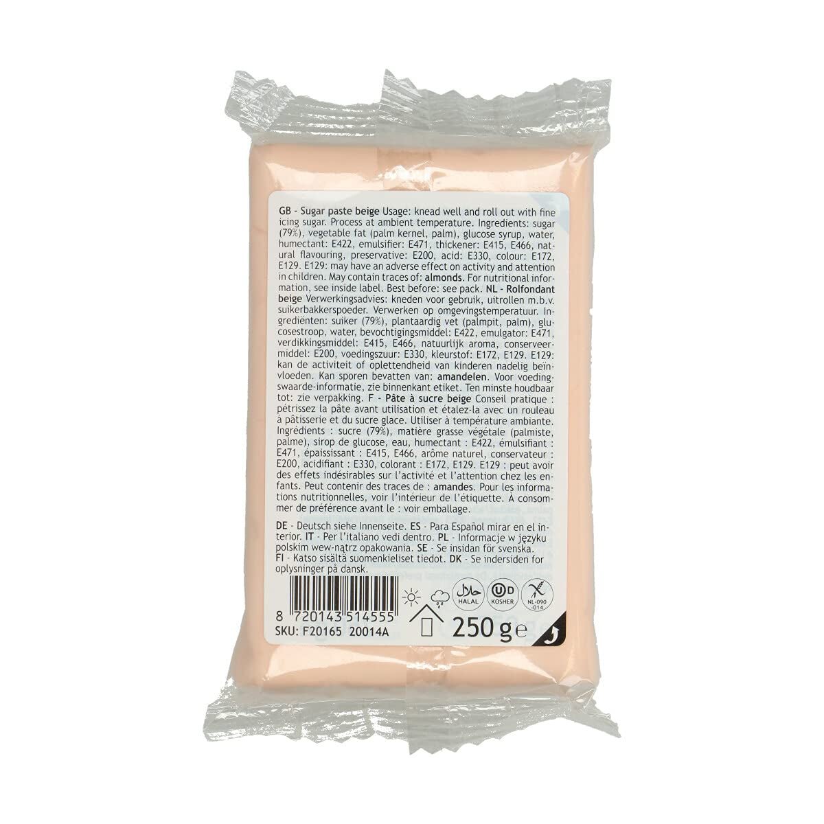 FunCakes Natural Beige Rollfondant: Einfach zu verwenden, glatt, flexibel, weich und biegbar, perfekt zum Dekorieren von Kuchen, Halal, koscher und glutenfrei, 250 g Naty Shop Zuckerpaste