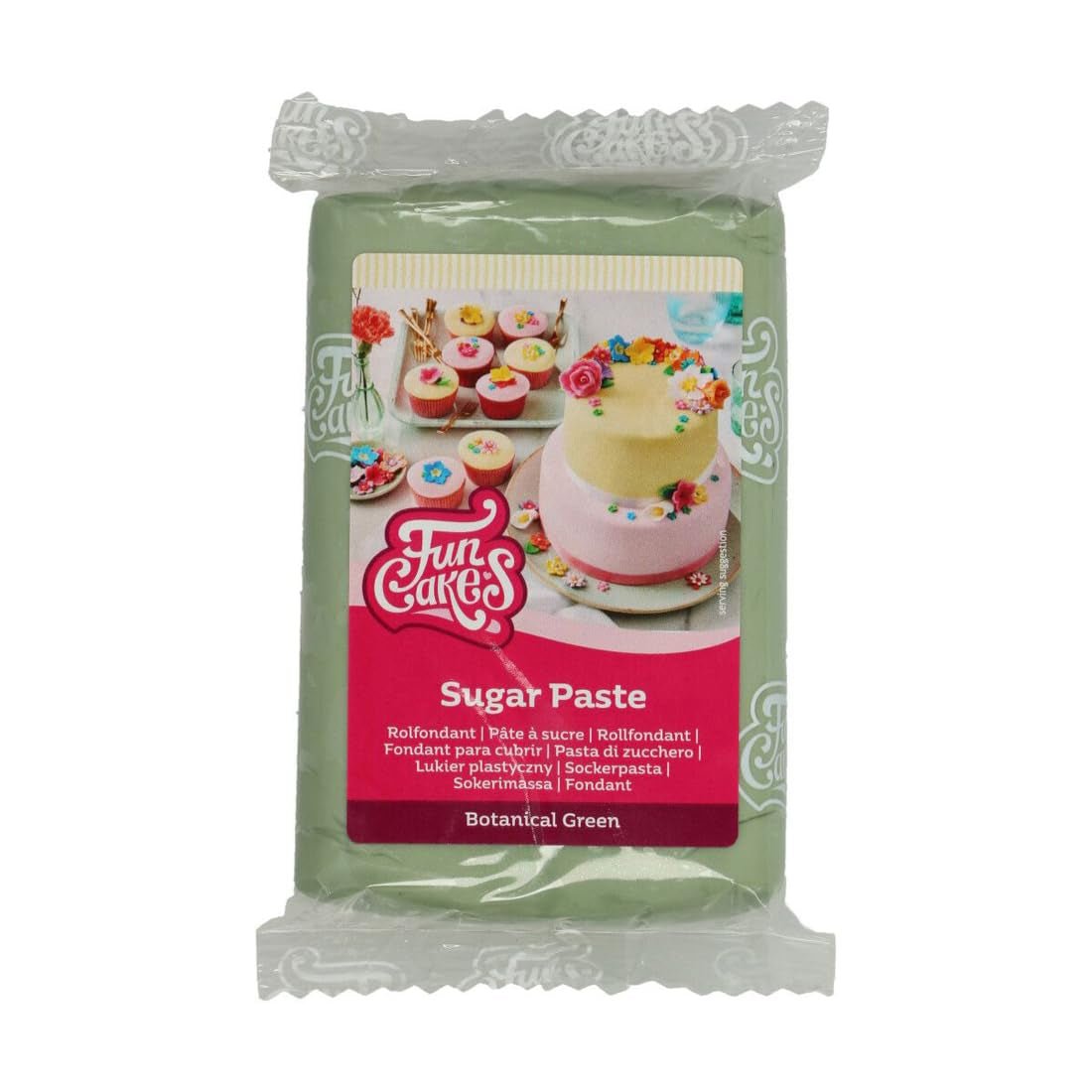 FunCakes Rollfondant Botanical Green: Einfach zu verwenden, glatt, flexibel, weich und biegsam, perfekt zum Dekorieren von Kuchen, halal, koscher und glutenfrei, 250 g. Naty Shop Zuckerpaste Botanical Green 250 g