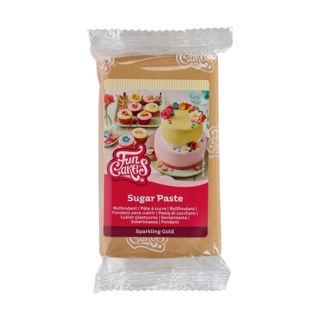 FunCakes Sparkling Gold Rollfondant: Einfach zu verwenden, glatt, flexibel, weich und biegsam, perfekt zum Dekorieren von Kuchen, halal, koscher und glutenfrei. 250 g Naty Shop Default Title Zuckerpaste
