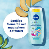 Duschgel, Shampoo und Spülung NIVEA KIDS 3in1, Pflege und Reinigung für Kinder mit zauberhaftem Apfelduft, extra milde, seifenfreie Pflege für Kinderhaare und -haut (250 ml) Kinder - Bade- und Hautpflege Naty Shop