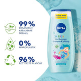 Duschgel, Shampoo und Spülung NIVEA KIDS 3in1, Pflege und Reinigung für Kinder mit zauberhaftem Apfelduft, extra milde, seifenfreie Pflege für Kinderhaare und -haut (250 ml) Kinder - Bade- und Hautpflege Naty Shop