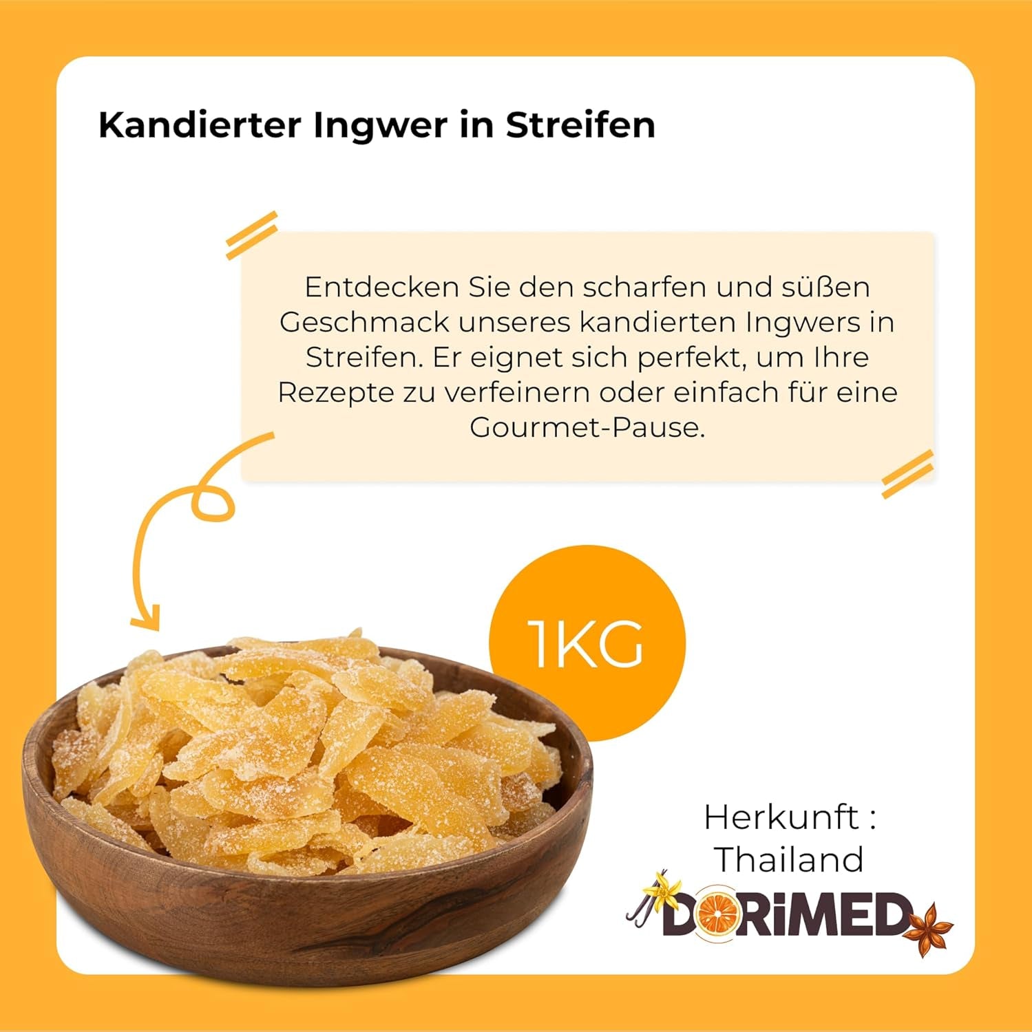 Kandierter Ingwer in Stücken 1 kg | Dehydrierte Trockenfrüchte Glasierte Ingwerscheiben | Geschnittener kandierter Ingwer | Gesüßte getrocknete Blätter | IDEAL für Rezepte | Vegetarier und Veganer. Naty Shop dehydrierte Produkte