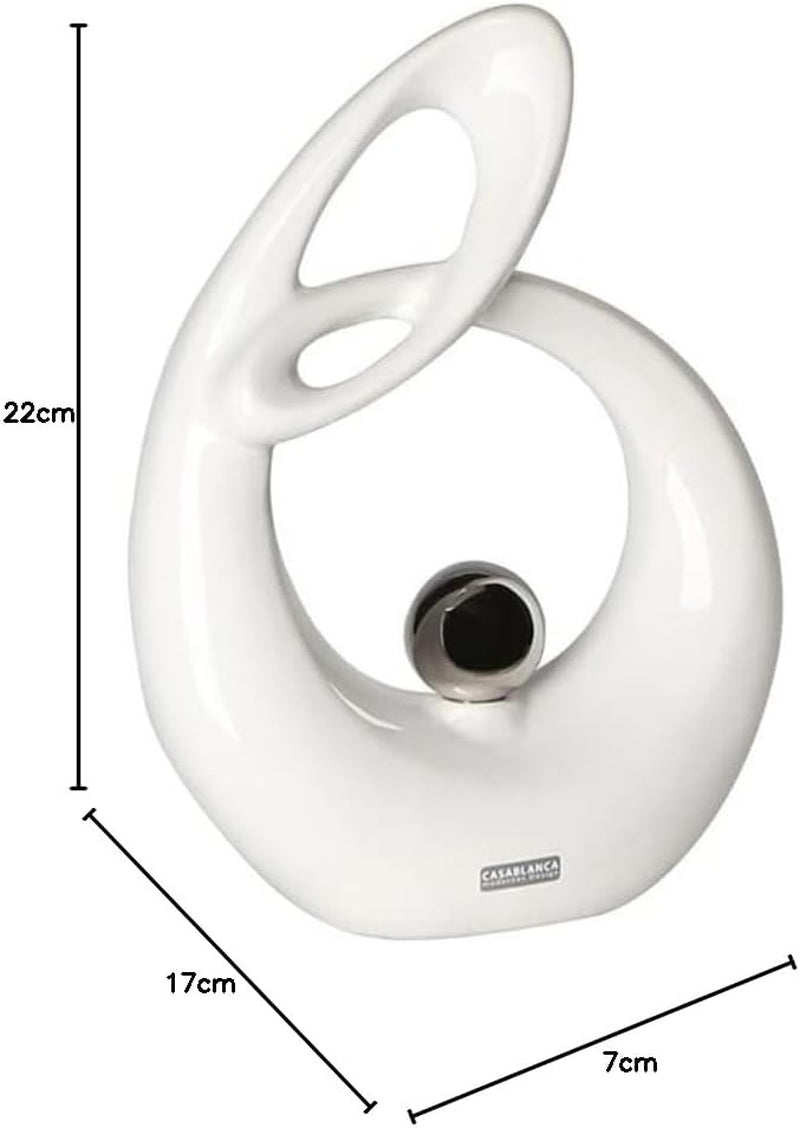 GILDE Dekorative Keramikskulptur Life - weiß glasierte weiß/silberne Figur mit silberner Kugel - Höhe 22 cm Statuetten und Skulpturen Naty Shop