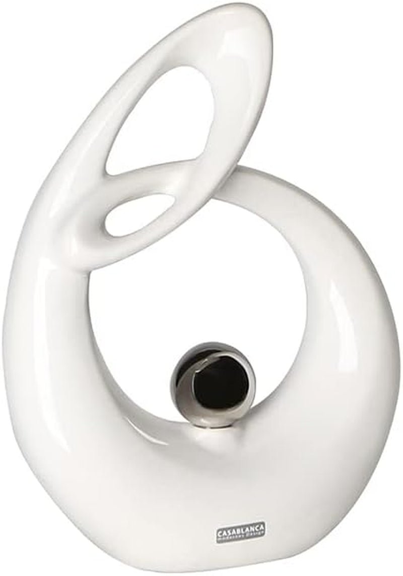 GILDE Dekorative Keramikskulptur Life - weiß glasierte weiß/silberne Figur mit silberner Kugel - Höhe 22 cm Statuetten und Skulpturen Naty Shop