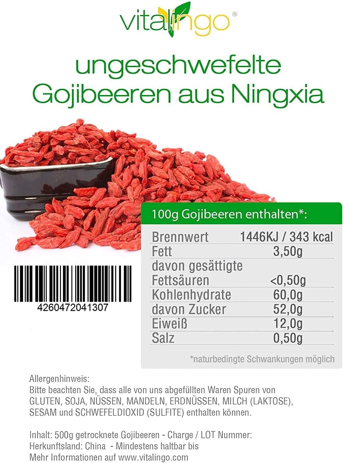 Goji-Beeren – 1 kg getrocknete und ungeschwefelte Goji-Beeren aus einem der besten Anbaugebiete der Welt, Ningxia China. Getrocknete Produkte Naty Shop