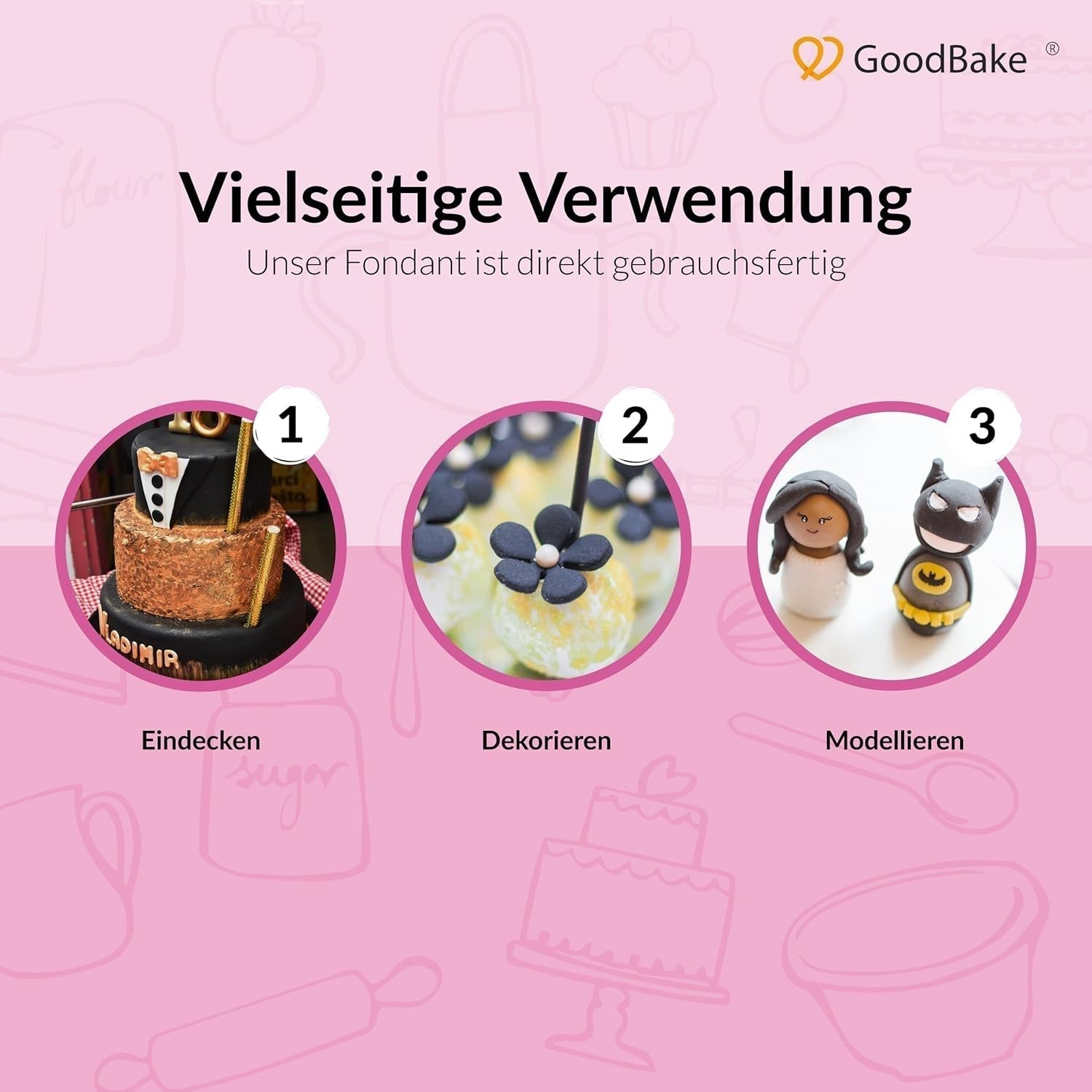 GoodBake schwarzer Fondant 500g, Rollfondant zum Beschichten, Formen, Dekorieren von Kuchen, Figuren, Zuckerblumen und mehr, palmölfrei, vegan, glutenfrei, Zuckerpaste Naty Shop