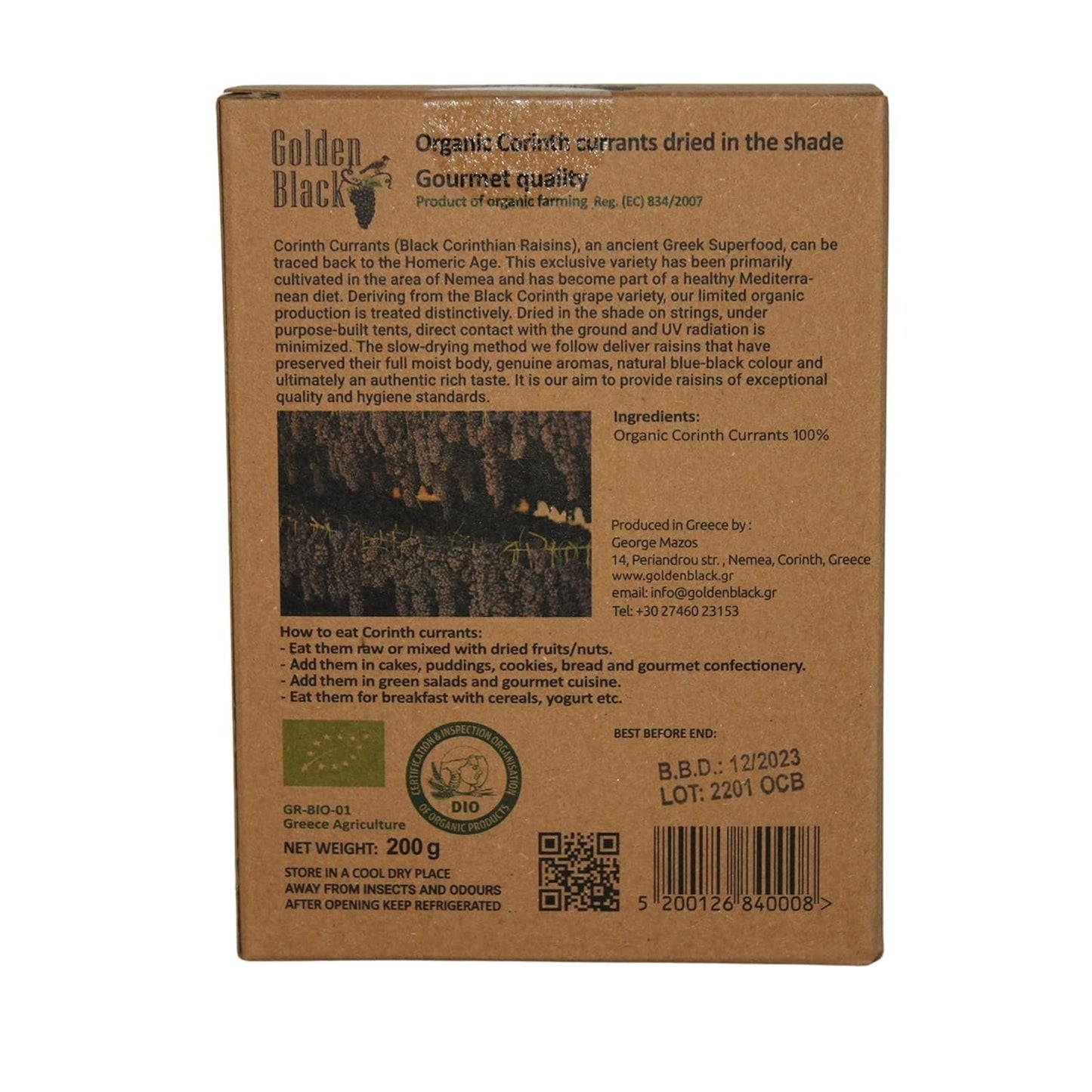 Griechische schwarze Bio-Sultaninen – Johannisbeeren 200 g, 3er-Pack (3 x 200 g) Dehydrierte Produkte Naty Shop