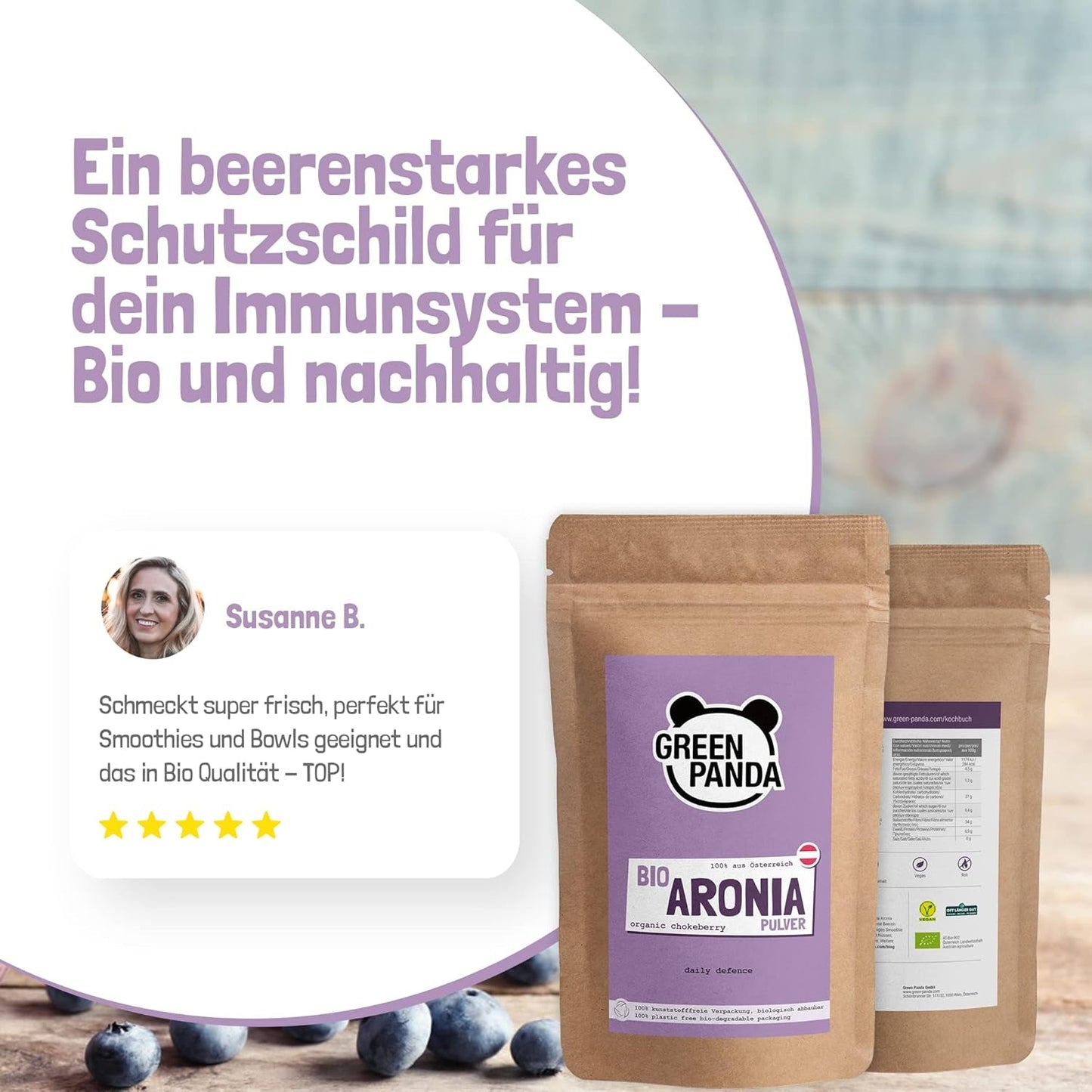 GREEN PANDA® Bio Aroniapulver aus Österreich | fein gemahlene getrocknete Apfelbeeren | Bio-Apfelbeeren ohne Zusatzstoffe | regionale Alternative zu Acai-Pulver und Goji-Beeren | 500g dehydrierte Produkte von Naty Shop