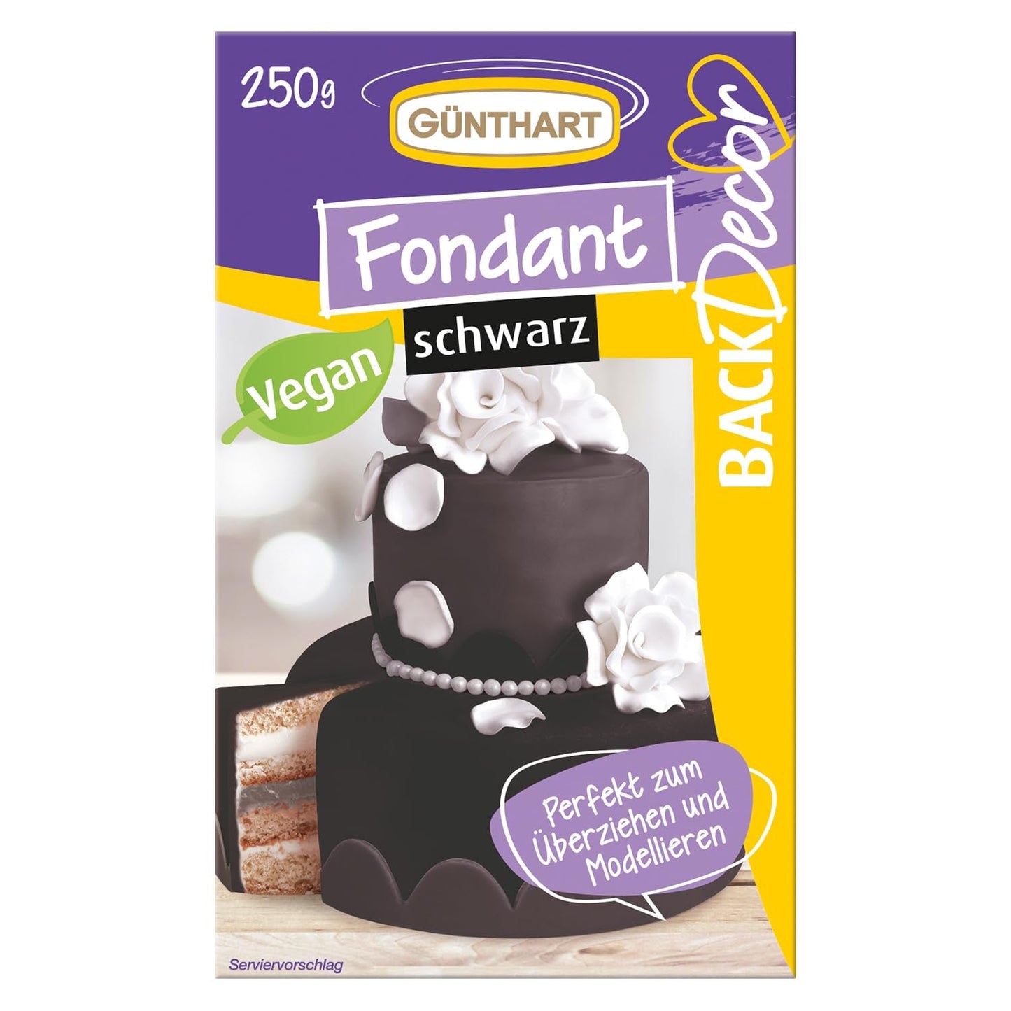 Günthart BackDecor 250 grüner Fondant, 100 % vegan, palmölfrei, reißfest, zum Überziehen von Kuchen und Gebäck, geeignet zum Modellieren, 1 Packung (1 x 250 g), Naty Shop Zuckerpaste 250 g (1 Packung), schwarz