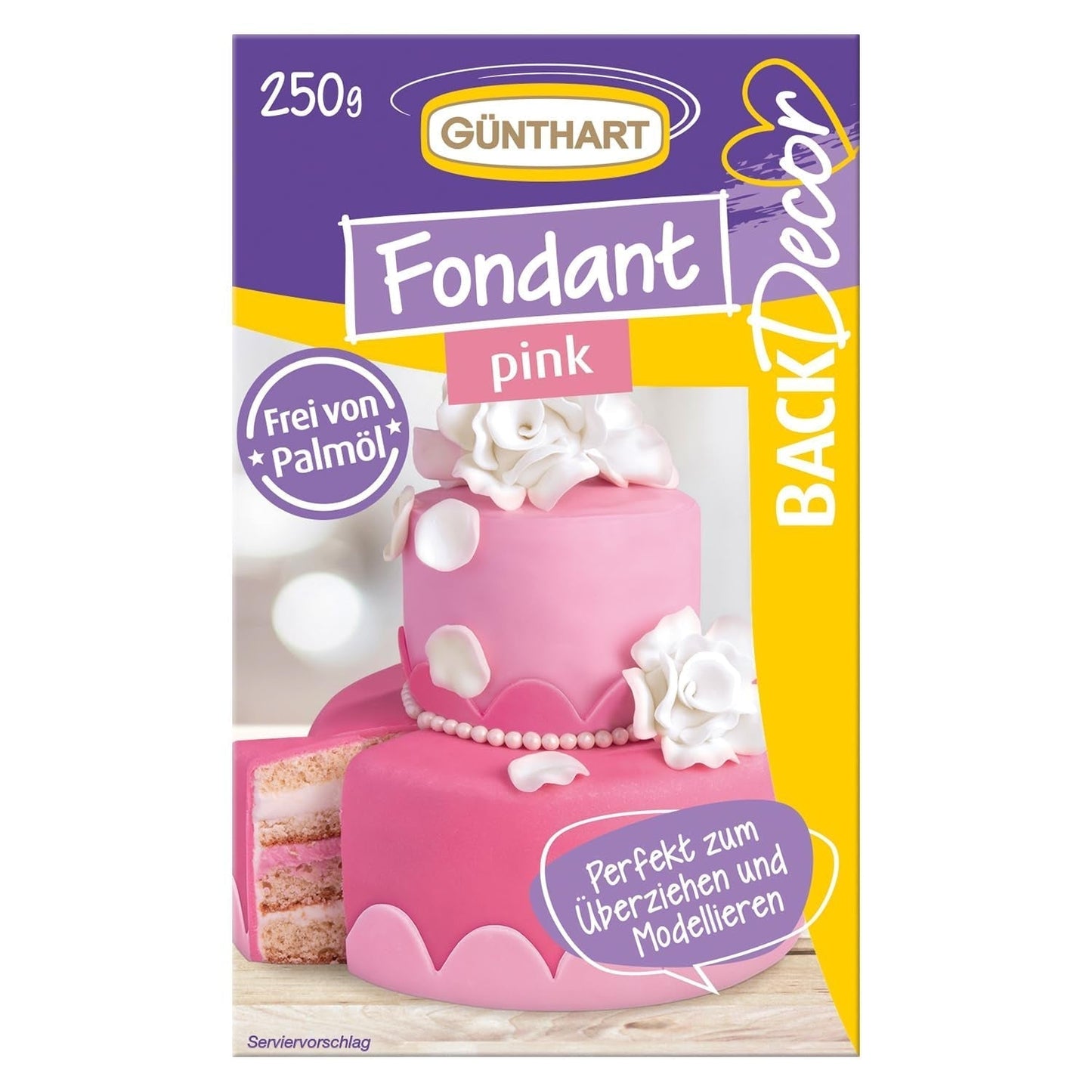 Günthart BackDecor 250 grüner Fondant, 100 % vegan, frei von Palmöl, reißfest, zum Überziehen von Kuchen und Gebäck, geeignet zum Modellieren, 1 Packung (1 x 250 g), Naty Shop Zuckerpaste 250 g (1 Packung), rosa