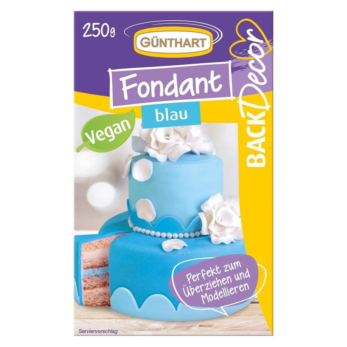 Günthart BackDecor 250 Fondant grün, 100 % vegan, palmölfrei, reißfest zum Überziehen von Kuchen und Gebäck, zum Modellieren geeignet, 1 Packung (1 x 250 g) Naty Shop Zuckerpaste 250 g (1 Packung) blau