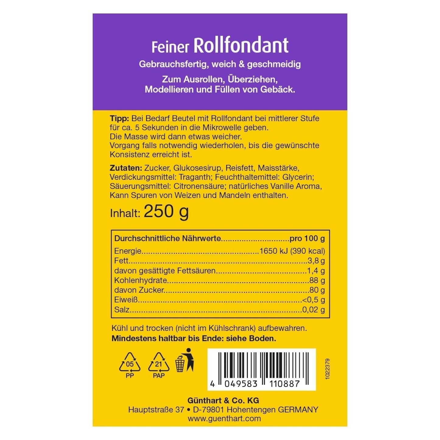 Günthart BackDecor 250g weißer Fondant, 100% vegan, palmölfrei, reißfest zum Überziehen von Kuchen und Gebäck, zum Modellieren geeignet, 2er Pack (1 x 250g) Naty Shop Zuckerpaste