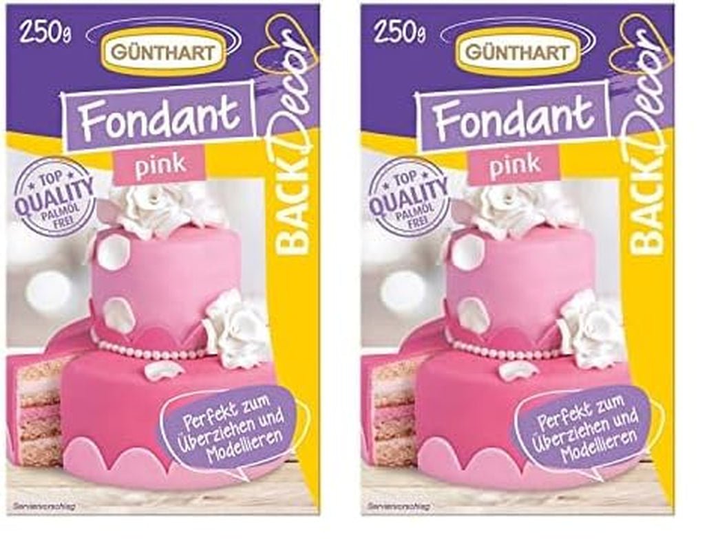 Günthart BackDecor Fondant rosa | überlegene Qualität | gebrauchsfertig | ohne Palmöl | reißfest | zum Überziehen von Kuchen und Gebäck | zum Modellieren geeignet | 2er Pack (1 x 250 g) Naty Shop Zuckerpaste Pink 250 G (2er Pack)