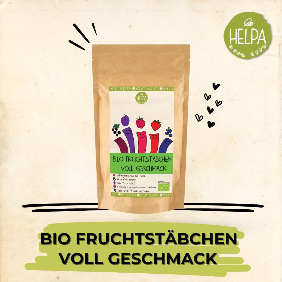HELPA BIO Beutel mit Fruchtpulver - fruchtige Geschmacksrichtungen - Früchte - Erdbeeren - Himbeeren - Heidelbeeren - Pflaumen - schwarze Johannisbeeren - 100 % gefriergetrocknete Früchte - Babynahrung Dehydrierte Produkte Naty Shop
