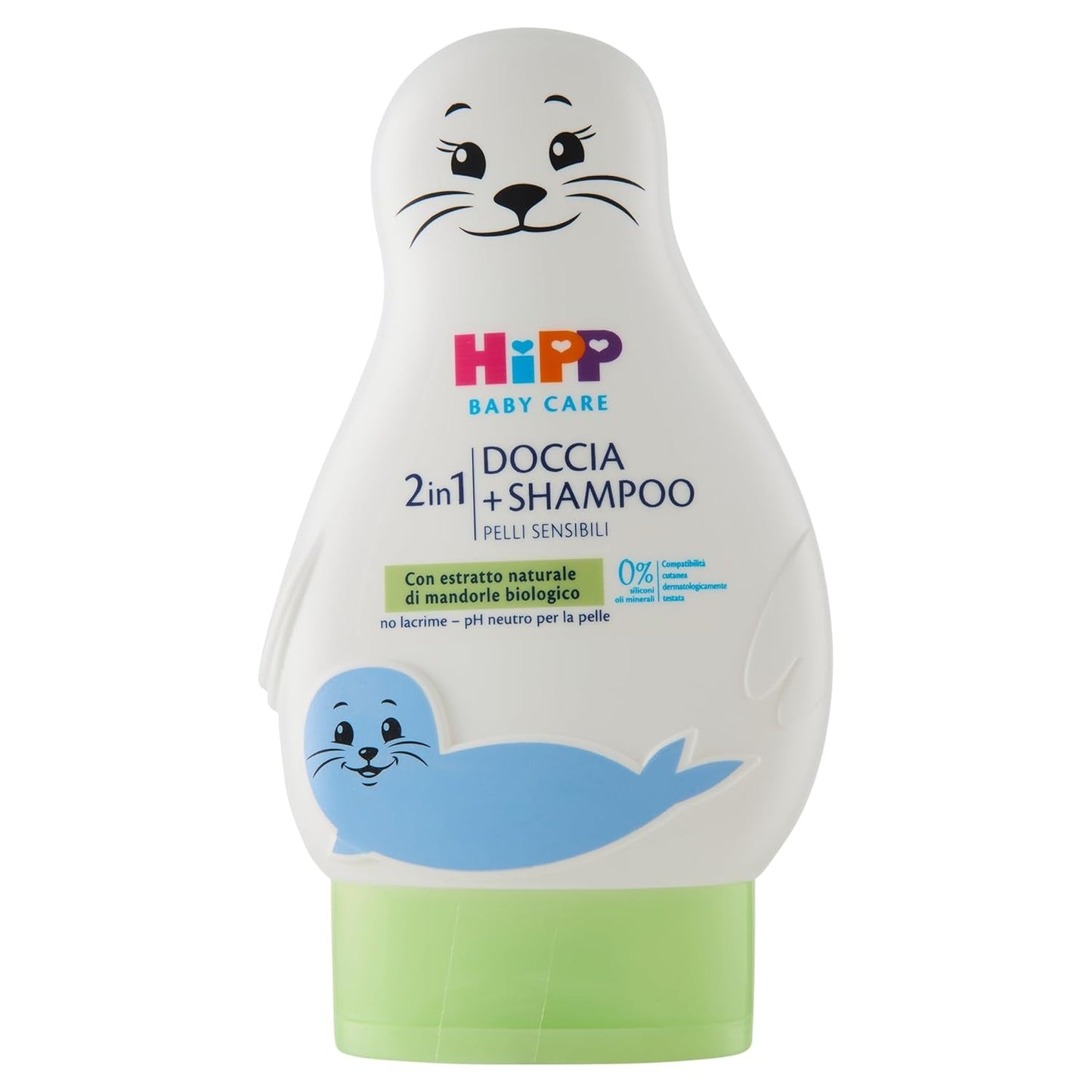 HiPP - Baby Care Duschshampoo für Kinder in Form eines lustigen Seehunds, reinigt sanft Körper und Haare, neutraler pH-Wert, mit Bio-Mandelextrakt, 1 Flasche mit 200 ml Kinder - Bade- und Hautpflege Naty Shop 200 ml (1 Packung)